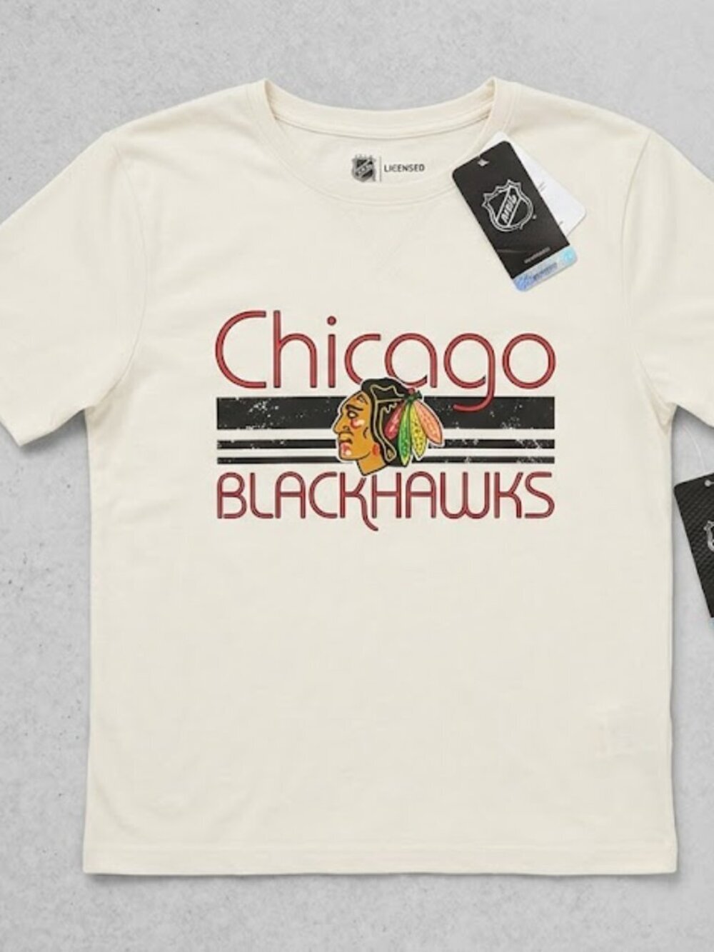 NHL Chicago Blackhawks Cream Graphic Tee Shirt Womens M